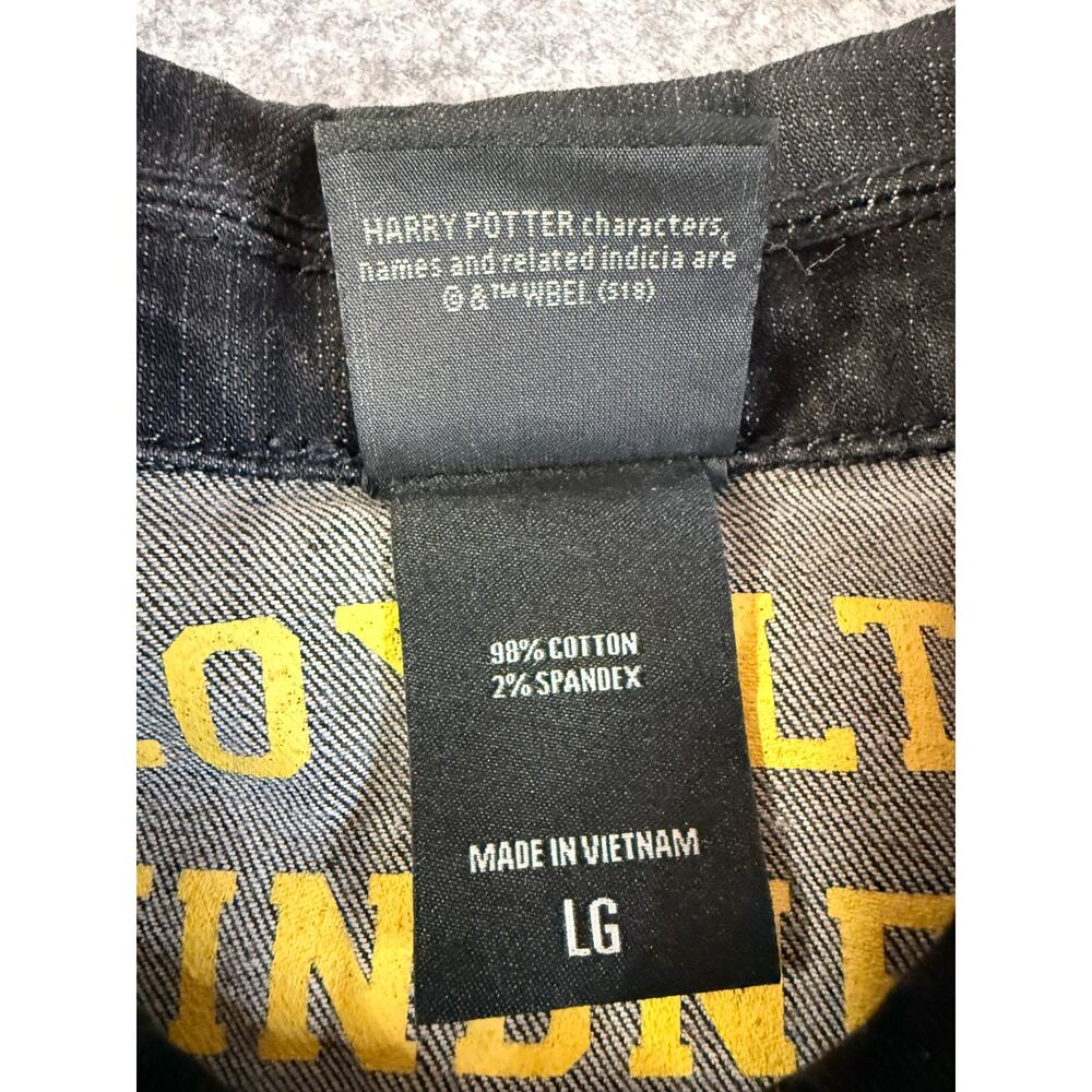 Official Harry Potter Hufflepuff Black Denim Jacket Large Women's Spellout - Picture 6 of 7